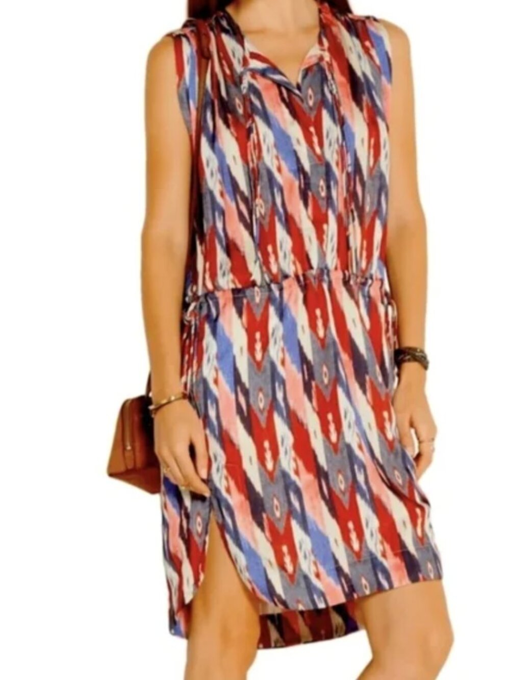 Isabel Marant Etoile Dress Sz 40 Travel Sleeveless Vibrant V-Neck Abstract Cinch